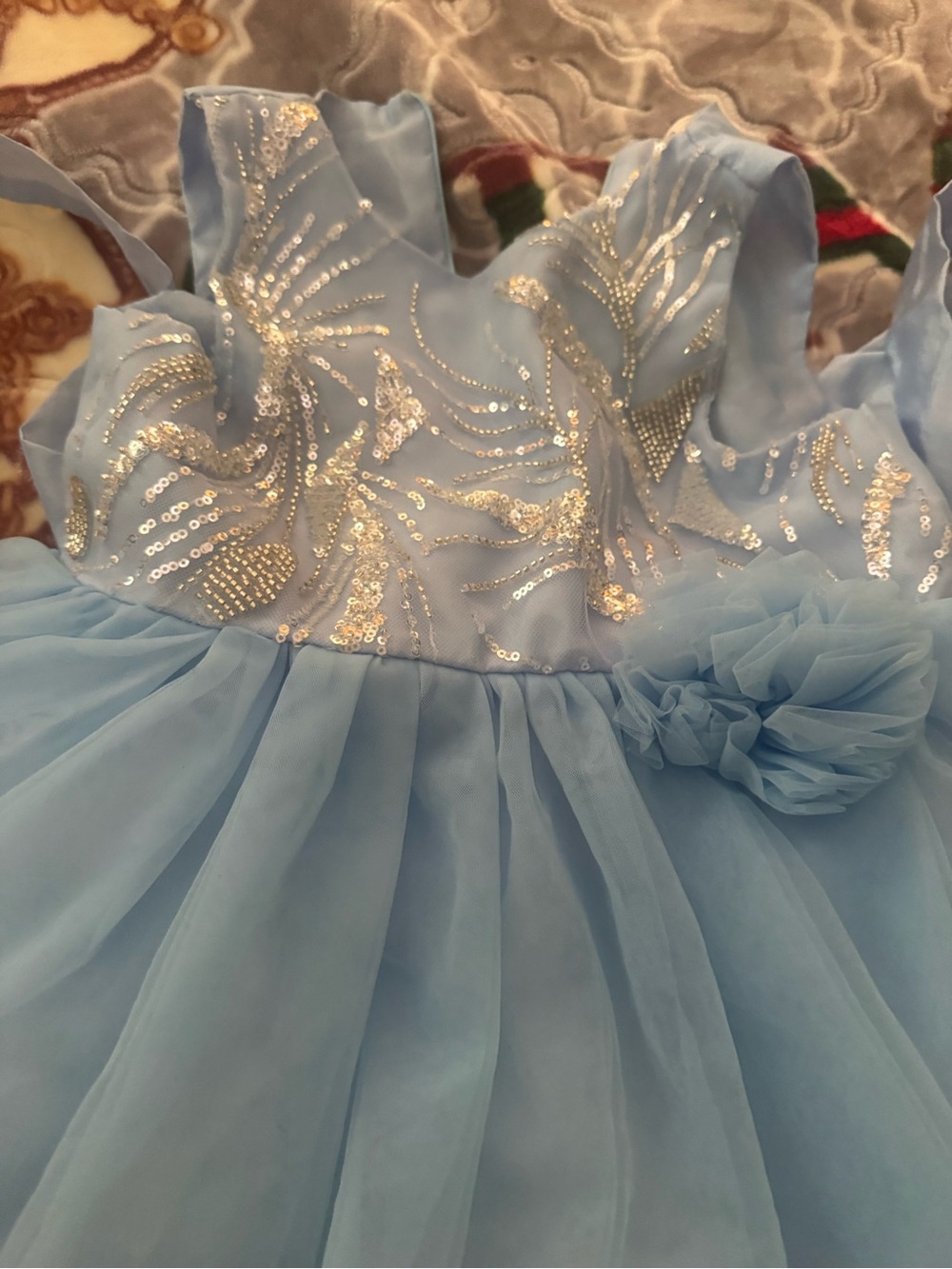 Light Blue Sequin Tulle Flower Girls Dress